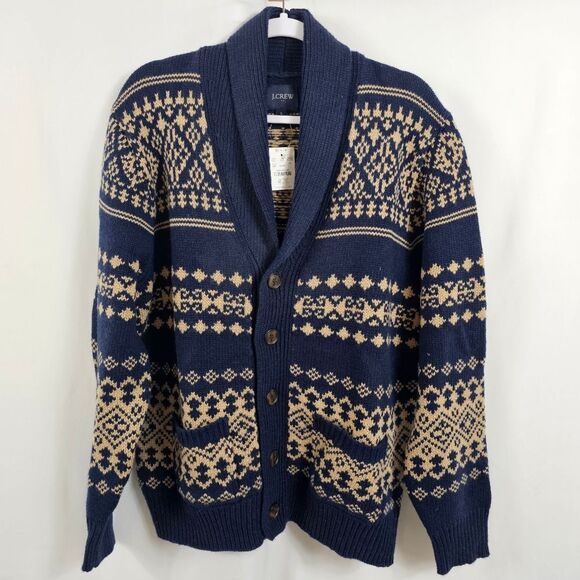 NWT J.Crew Wool Blend Fair Isle Cardigan Sweater - Size L - Picture 1 of 8